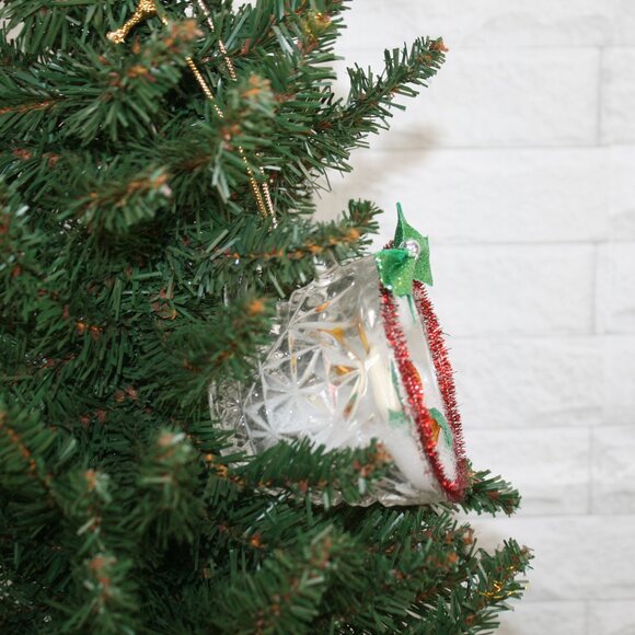 HAND CRAFTED Christmas Ornament Upcyled Vintag Glass Teacup Candle Scene Red - Picture 2 of 10